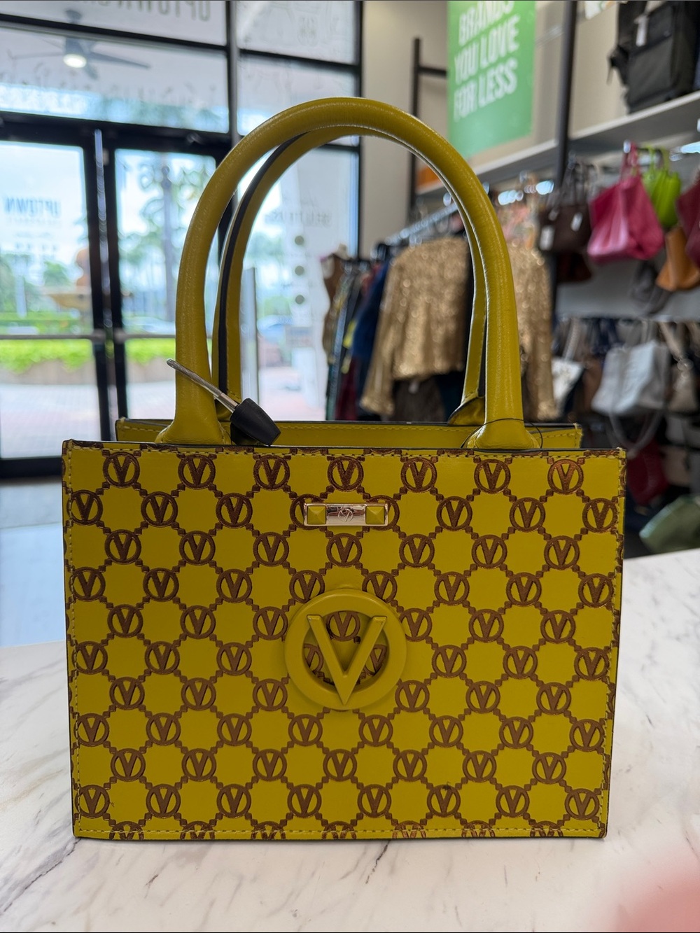 Valentino Yellow Logo Pattern Tote